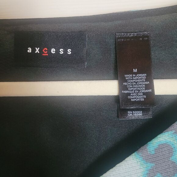 Axcess Y2K 3/4 Sleeve Top Women's Medium M Blue Green Geometric Sheer Lined - Picture 6 of 9